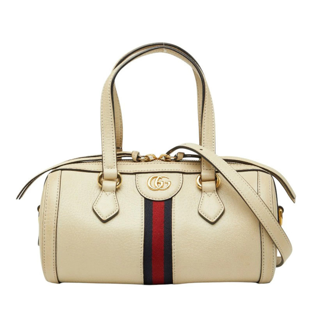 Gucci Ophidia Handbag Boston Bag Beige Cream Leather